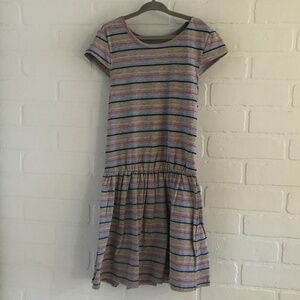 Monkey Girl’s Dress Lovely Rainbow Gray Short sleeve Striped Size 6X
